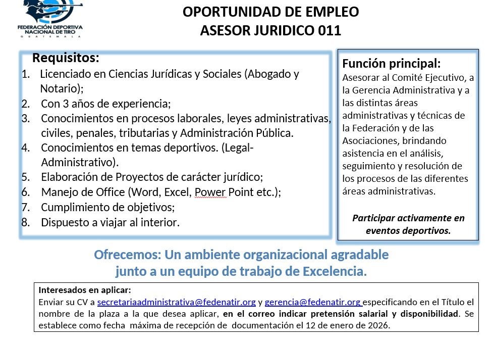 Oportunidad de Empleo – Asesor Jurídico 011